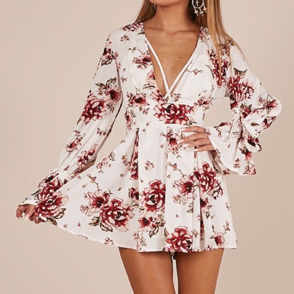 Showpo Pink and White Floral Playsuit